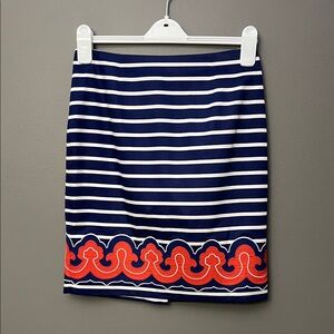 Vineyard Vines Navy and Coral Striped Border Print Pencil Skirt - Size 2